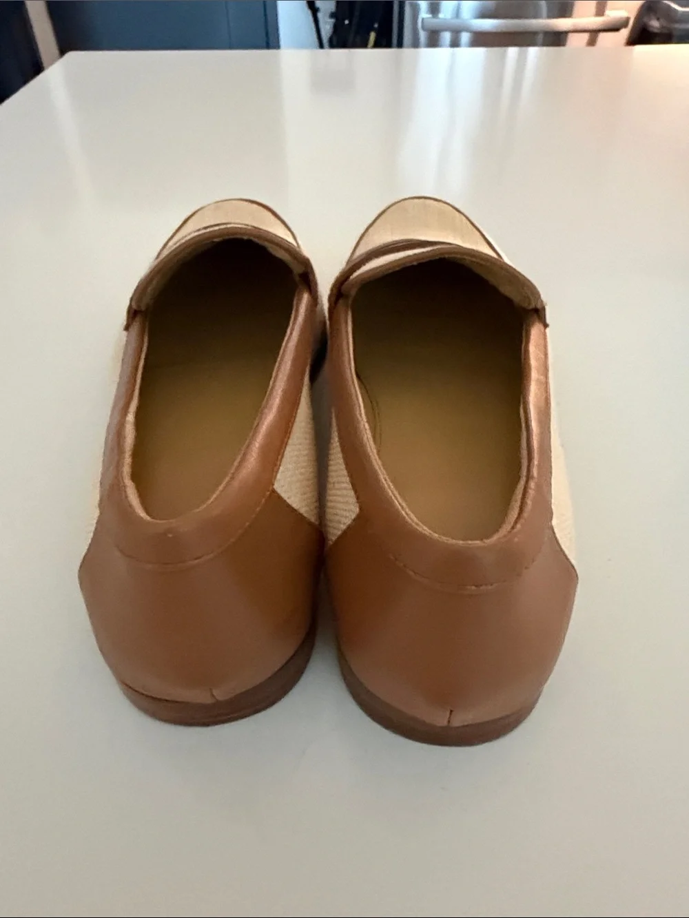 J. Crew Cream Canvas and Brown Leather Penny Loafers